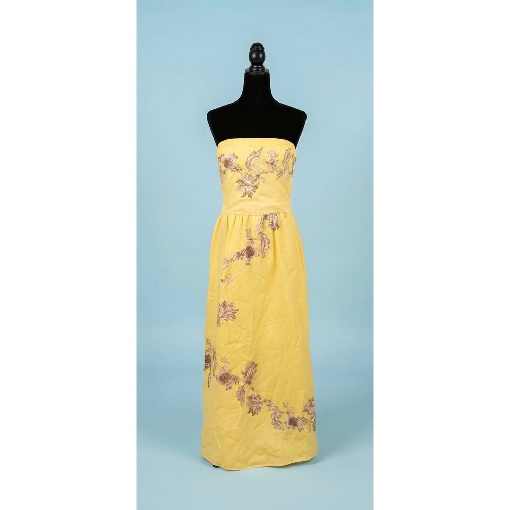 NWT Anna Cate Bennet Midi Dress Yellow Floral Strapless Cotton Linen S
